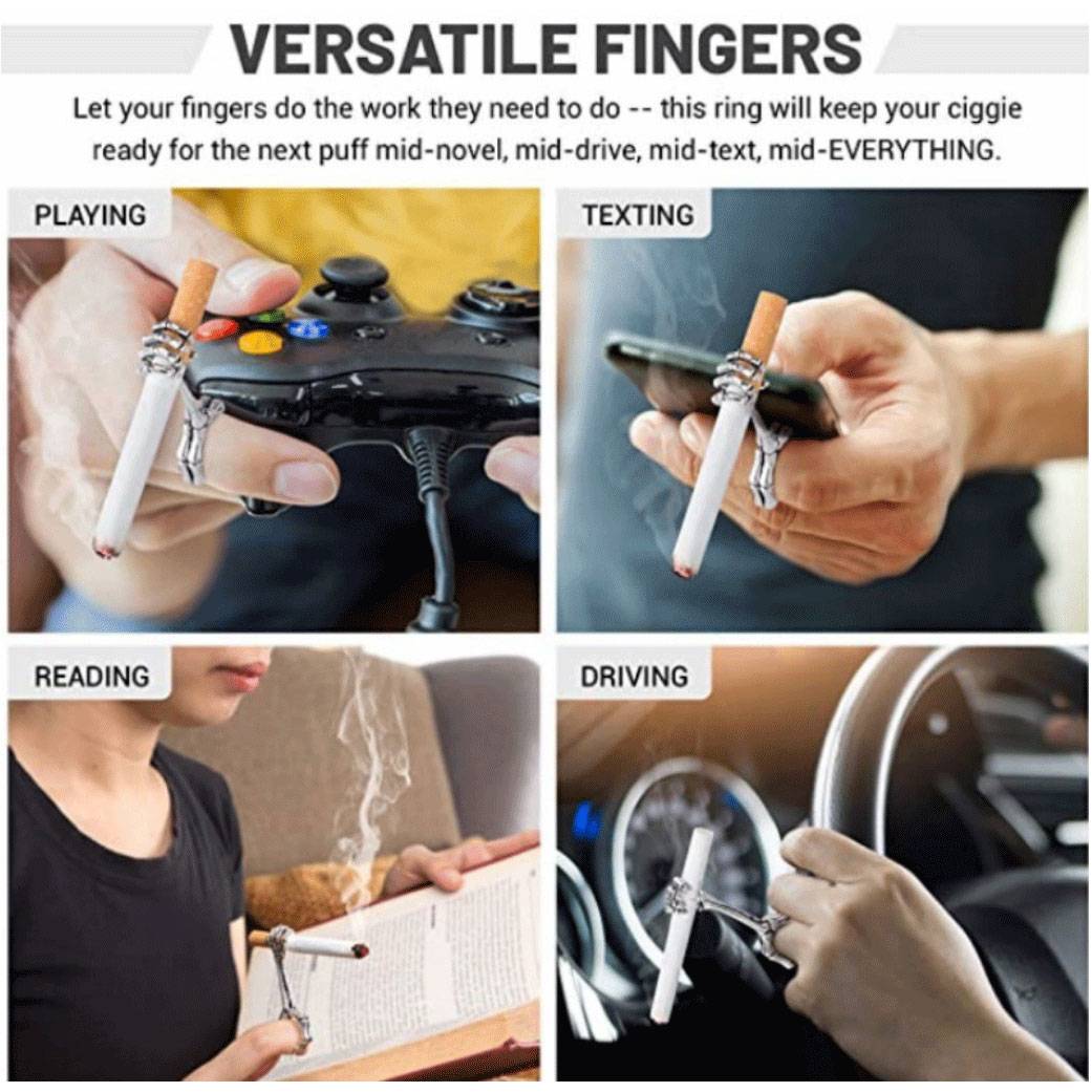 Cross -border new hand bone smoke, ring personality ring, cigarette, cigarette, cigarettes, holding holder holder skull styling gift
