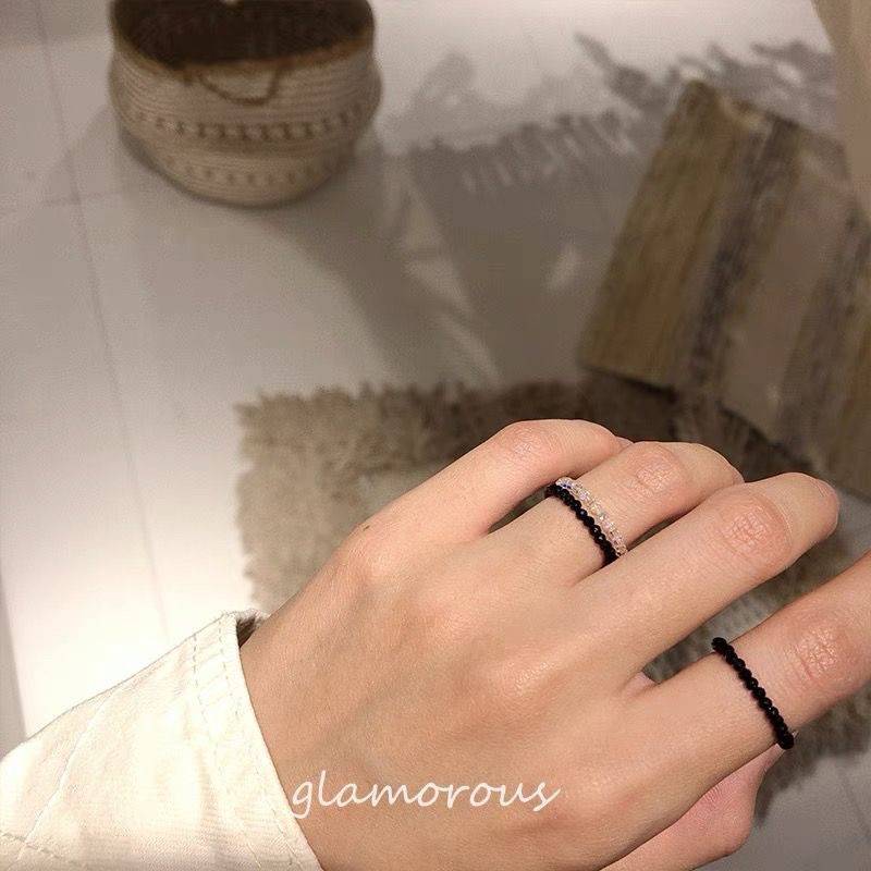 Handmade exclusive design super -match natural black -tip stone American 14K bag gold crystal ring female stack wearing fashion