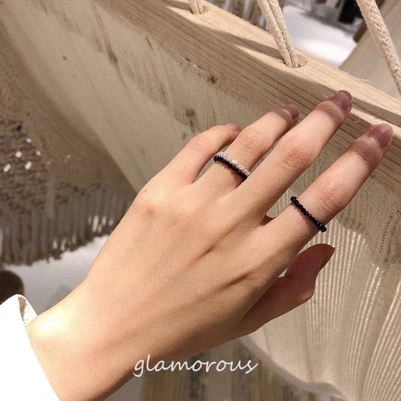 Handmade exclusive design super -match natural black -tip stone American 14K bag gold crystal ring female stack wearing fashion