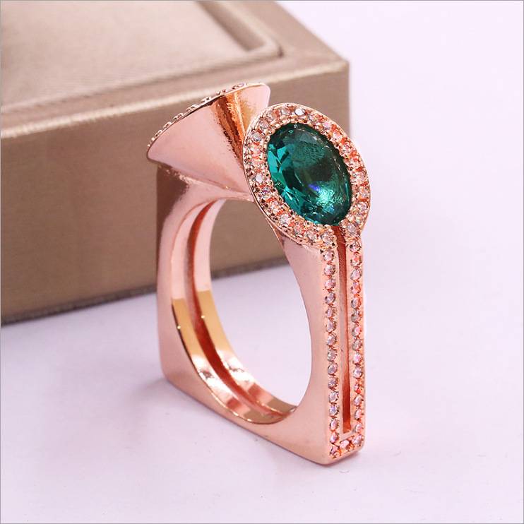 He Cheng Wish new hot selling gold -plated grandmother green vermiculite ring