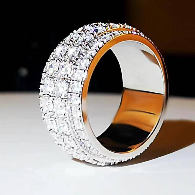 Mozan Stone Ring Men's 18K Platinum Diamond Ring Europe and the United States shines luxuriously full of starry stars.