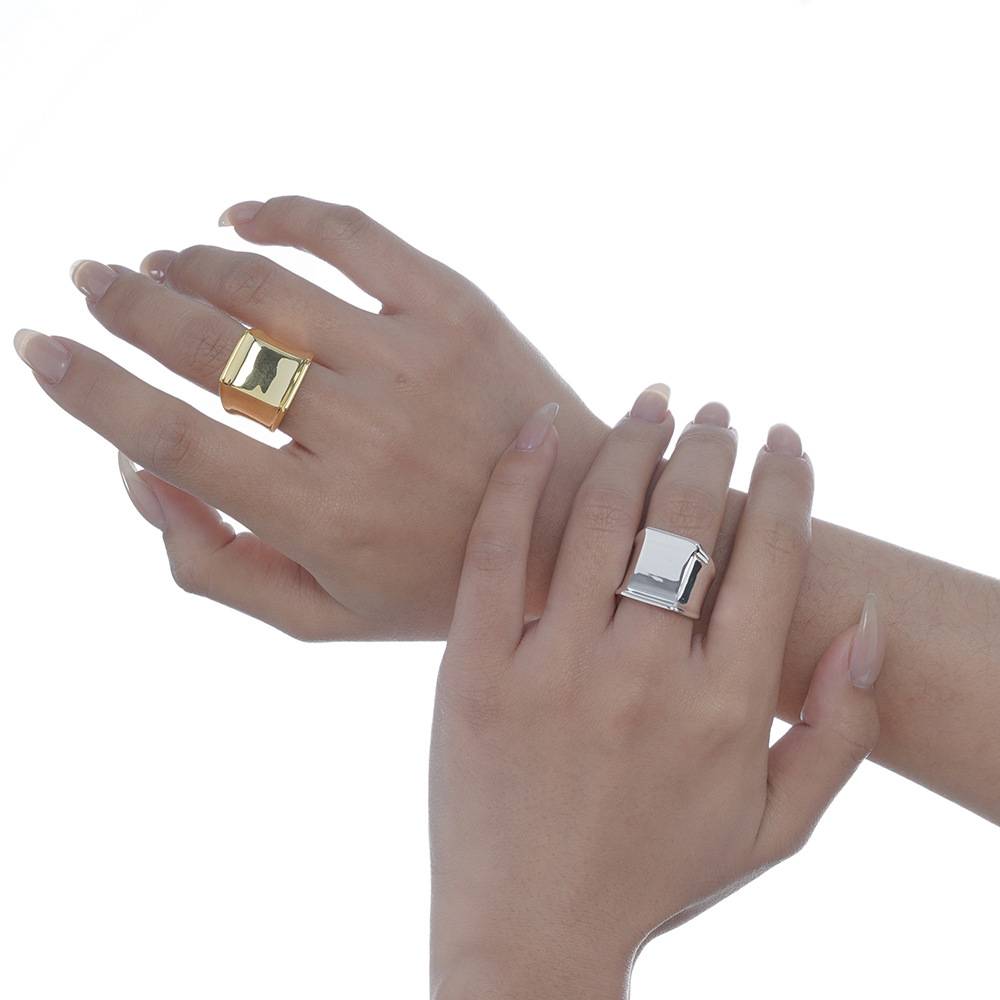 J1148 minimalist geometric line S925 Silver Wide Version Light Face Women's Ring INS Wind Amazing European and American Explosion