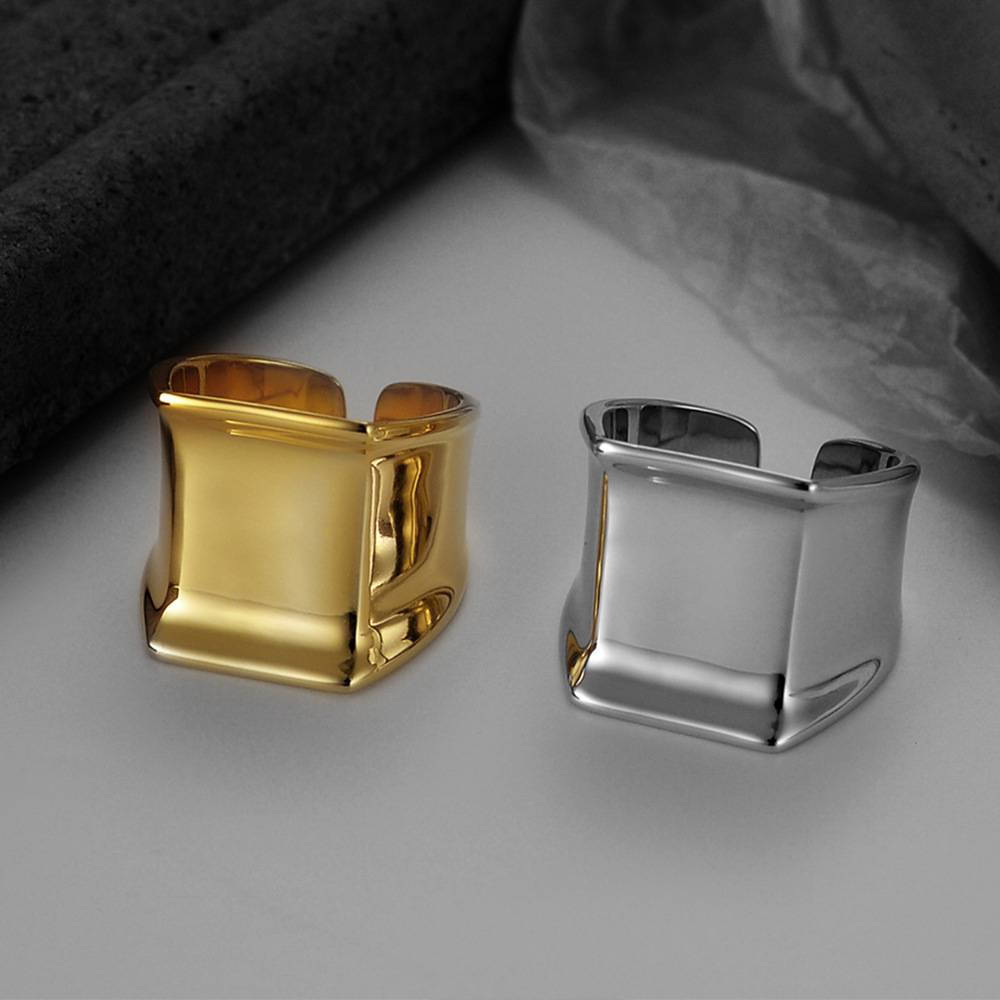 J1148 minimalist geometric line S925 Silver Wide Version Light Face Women's Ring INS Wind Amazing European and American Explosion