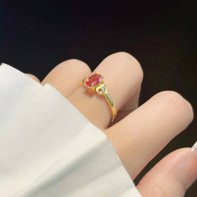 Wine red retro court wind rings of red treasure copper micro -inlaid simplicity rings wild temperament sweet S925 women
