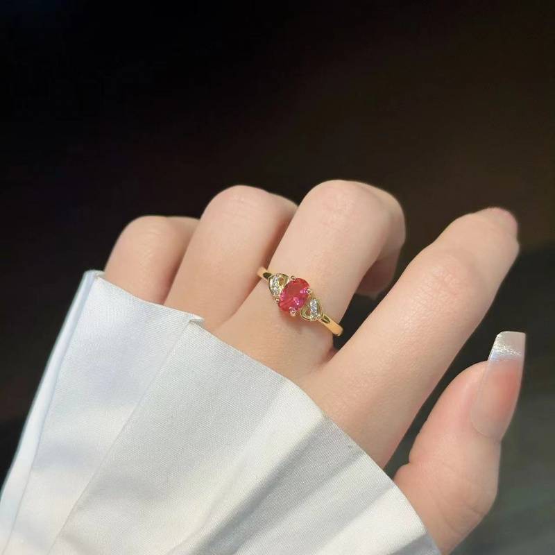 Wine red retro court wind rings of red treasure copper micro -inlaid simplicity rings wild temperament sweet S925 women