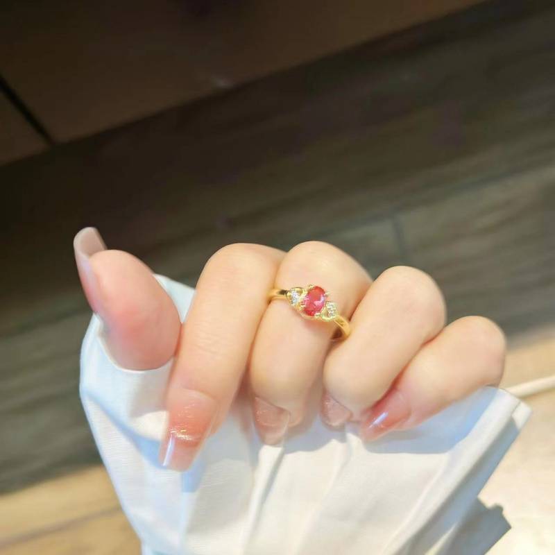 Wine red retro court wind rings of red treasure copper micro -inlaid simplicity rings wild temperament sweet S925 women