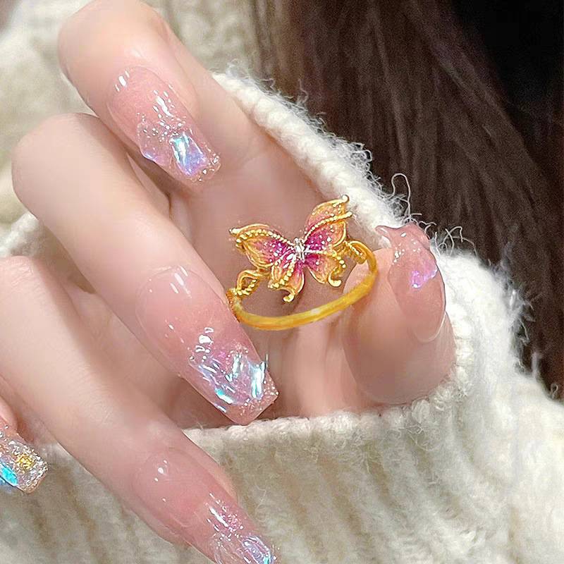 Vietnam Sand Gold Colorful Butterfly Twist Halfee Ring Niche Light Luxury Retro Palace Temperature Advanced Sensing Circle