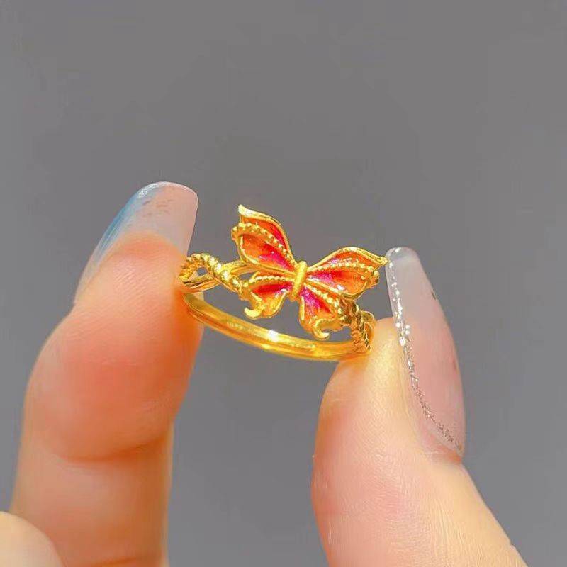 Vietnam Sand Gold Colorful Butterfly Twist Halfee Ring Niche Light Luxury Retro Palace Temperature Advanced Sensing Circle
