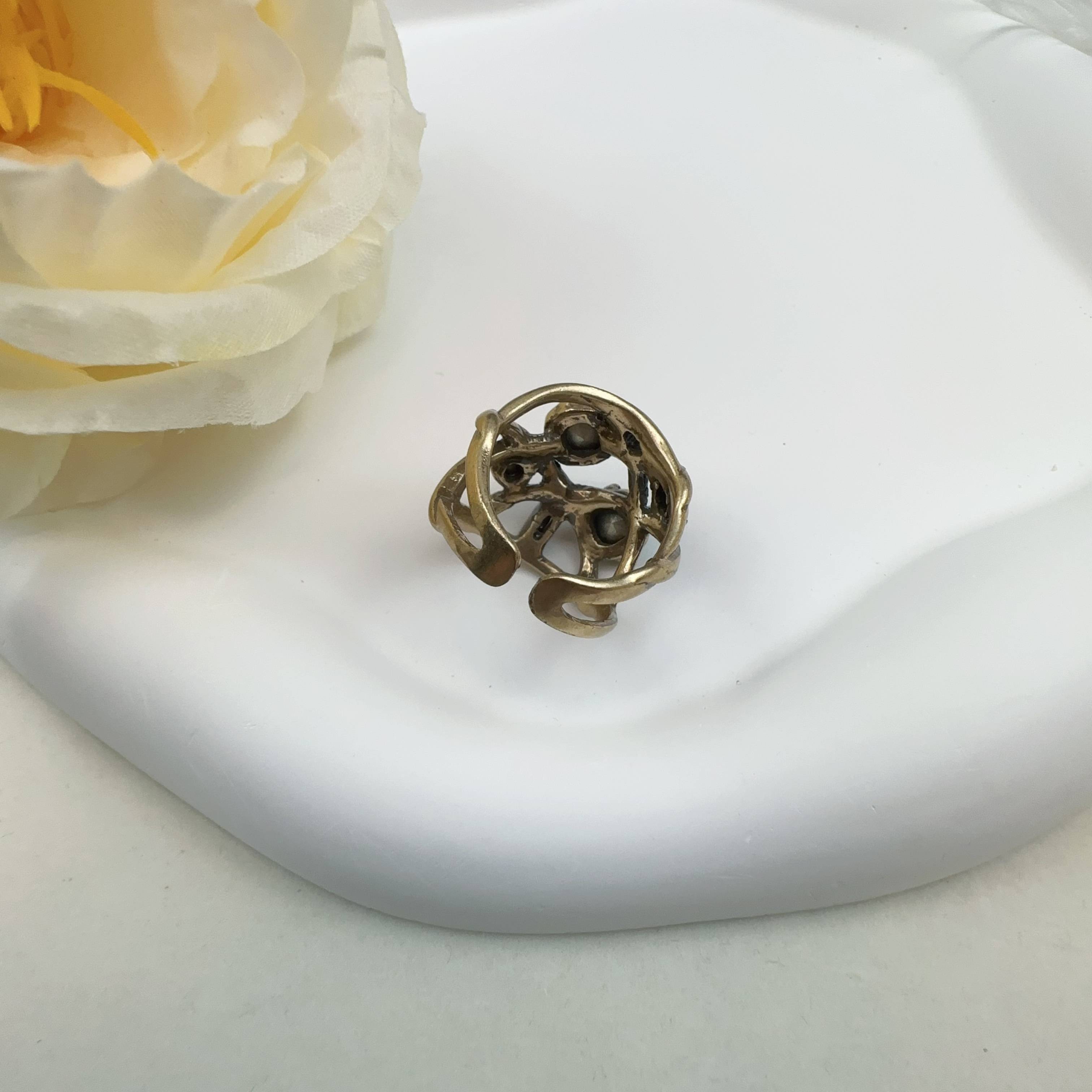 European and American retro pension as old hollow rings Bronze gold -plated colorful mosaic palace style elegant couple ring ring