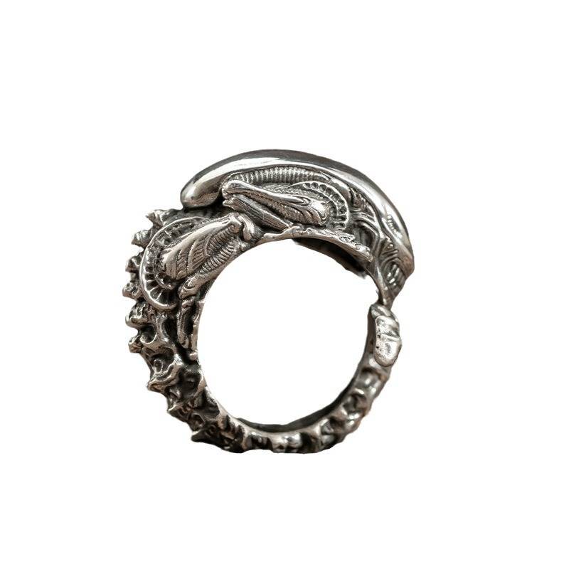 S925 Silver retro old Yunnan snow fashion trend personality creative alien ring opening can be adjusted