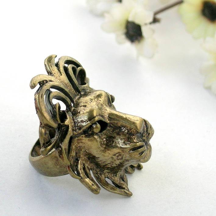 Jewelry personality exaggerated atmospheric bronze three -dimensional lion head ring/ring (recommendation) men's model