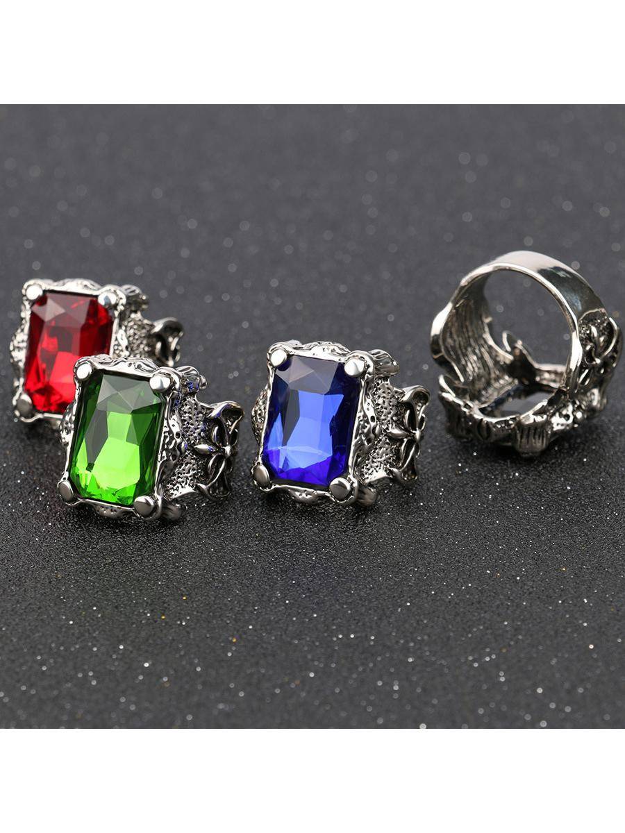 European and American fashion and domineering and exquisite carved ancient silver sapphire men's big ring explosion models