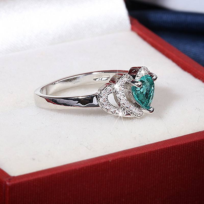 2020 Amazon explosion green vermiculite heart -shaped jewelry love ring