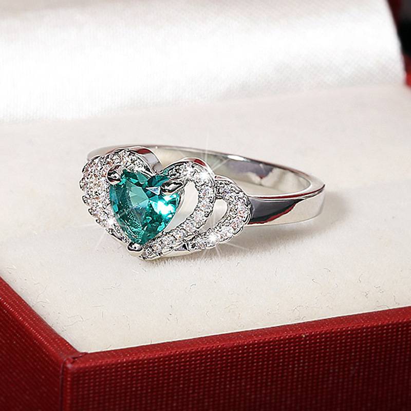 2020 Amazon explosion green vermiculite heart -shaped jewelry love ring