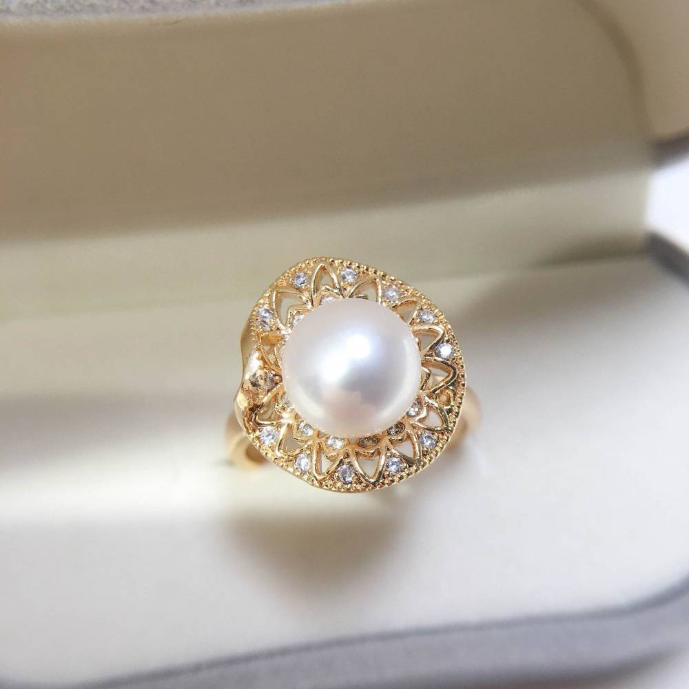 S925 sterling silver gift Zhuji natural freshwater pearl ring 18K package gold ring nap source