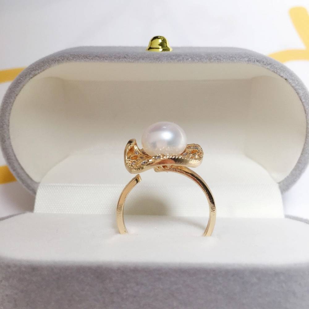 S925 sterling silver gift Zhuji natural freshwater pearl ring 18K package gold ring nap source