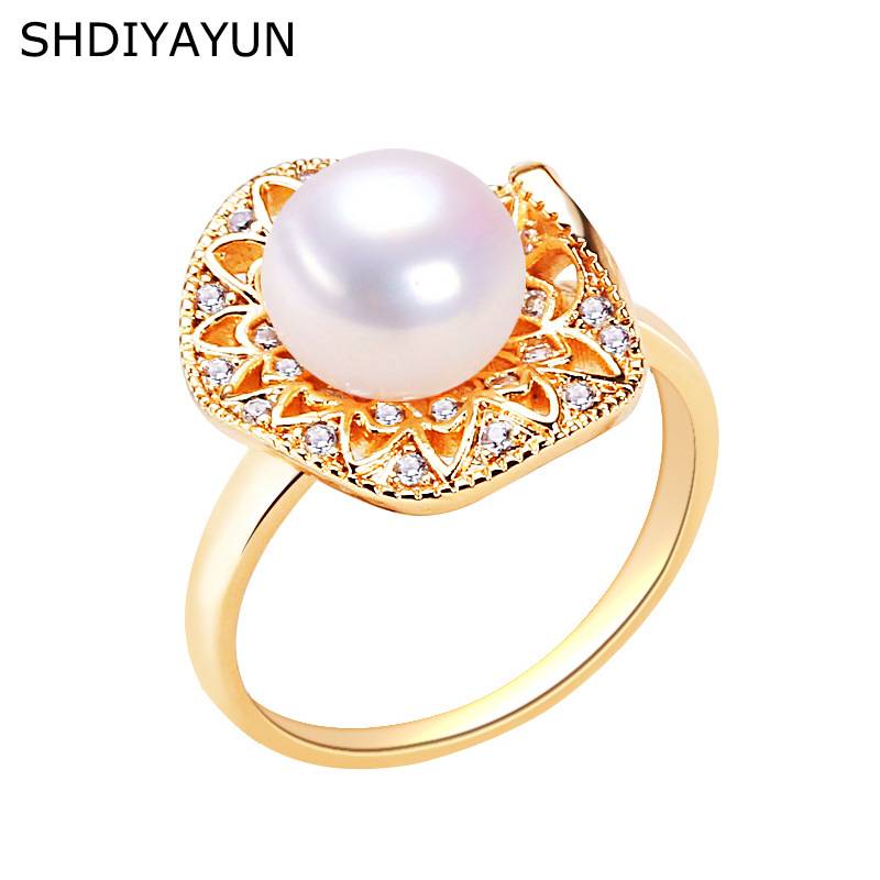 S925 sterling silver gift Zhuji natural freshwater pearl ring 18K package gold ring nap source