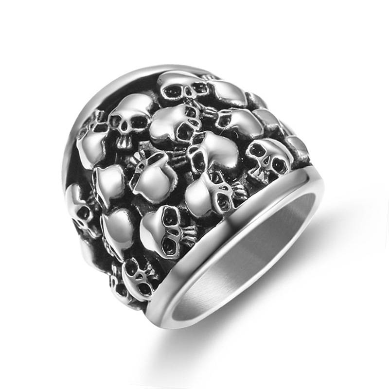 Men's single personality trendy stainless steel skull ring titanium steel multi -ghost head ring