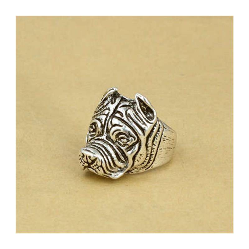 Retro domineering salad dog ring puppy dog head ring men's personality new jewelry