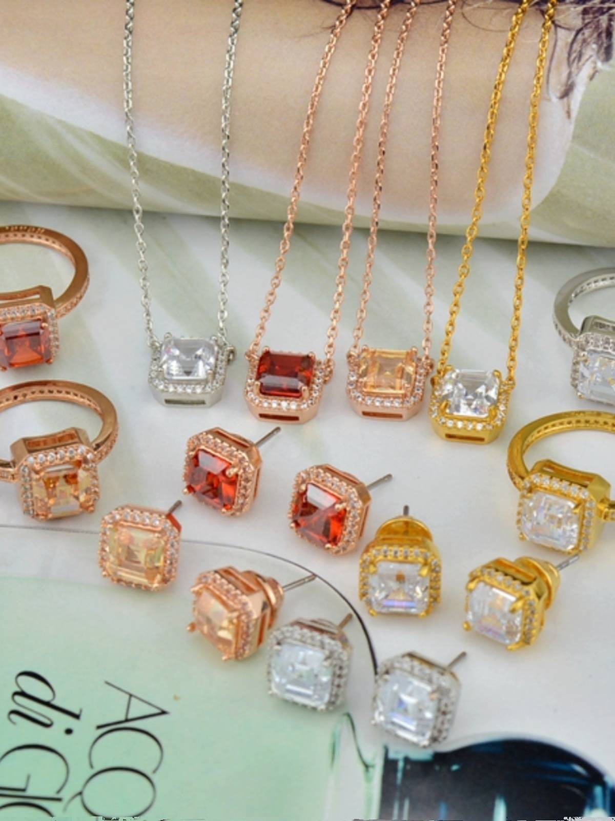 Jewelry store HB simple versatile full diamond inlaid embedded red vesarite necklace earrings