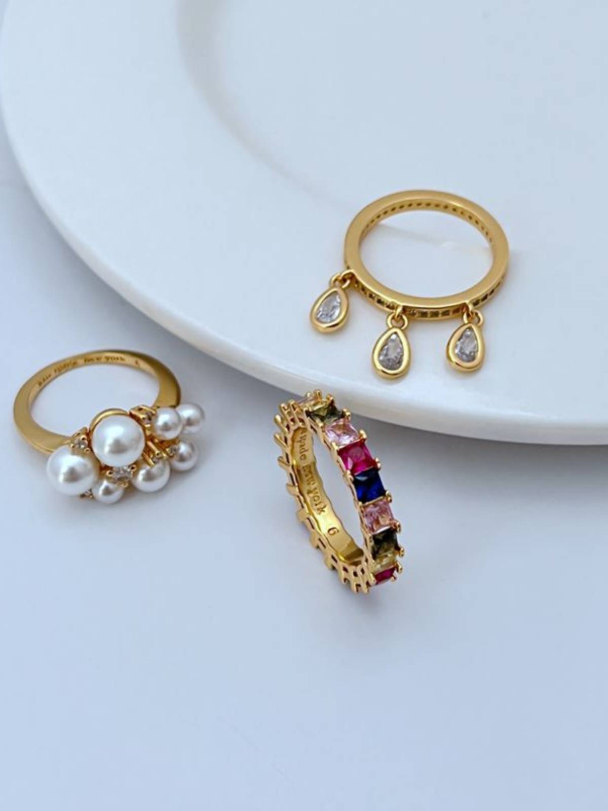 New fashion light luxury, small luxury niche design ins, pearl vermiculite inlaid three -piece rings ring ring ring