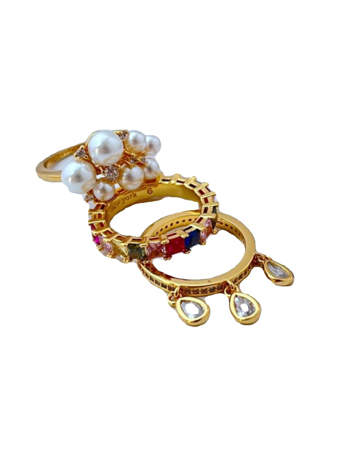 New fashion light luxury, small luxury niche design ins, pearl vermiculite inlaid three -piece rings ring ring ring