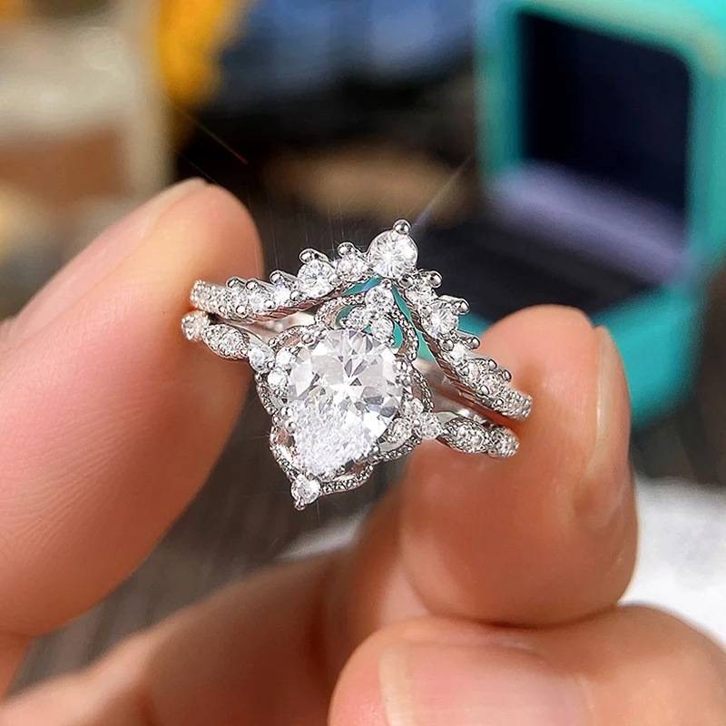 Sanjie European and American cross -border couples against water drops of lace crown rings Lazada hot sale rings female