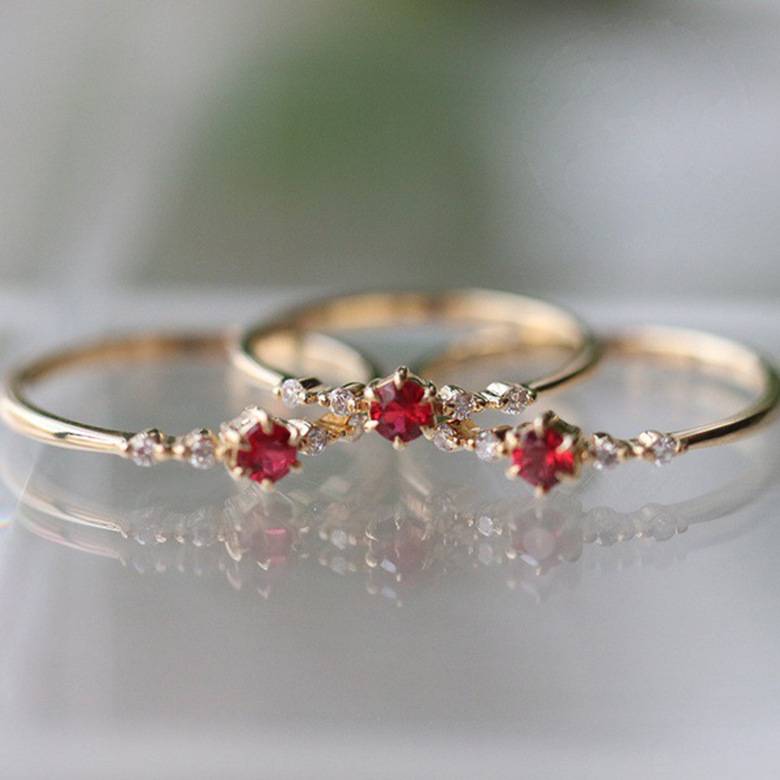 YOUNGWISH Hot Selling New 18K Golden ruby ring women European and American fashion engagement tail ring ring