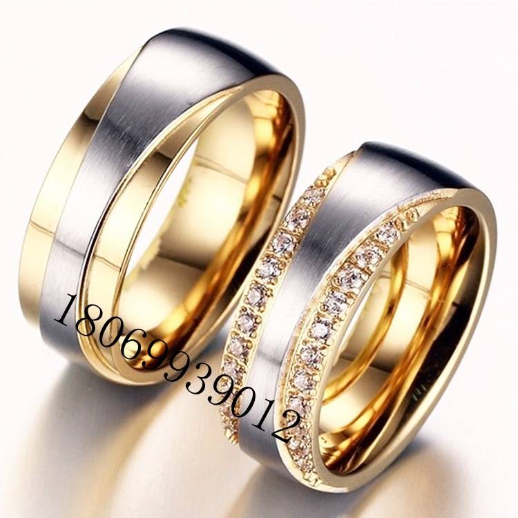 European and American titanium steel ring jewelry fashion inlaid gold double -color stainless steel ring