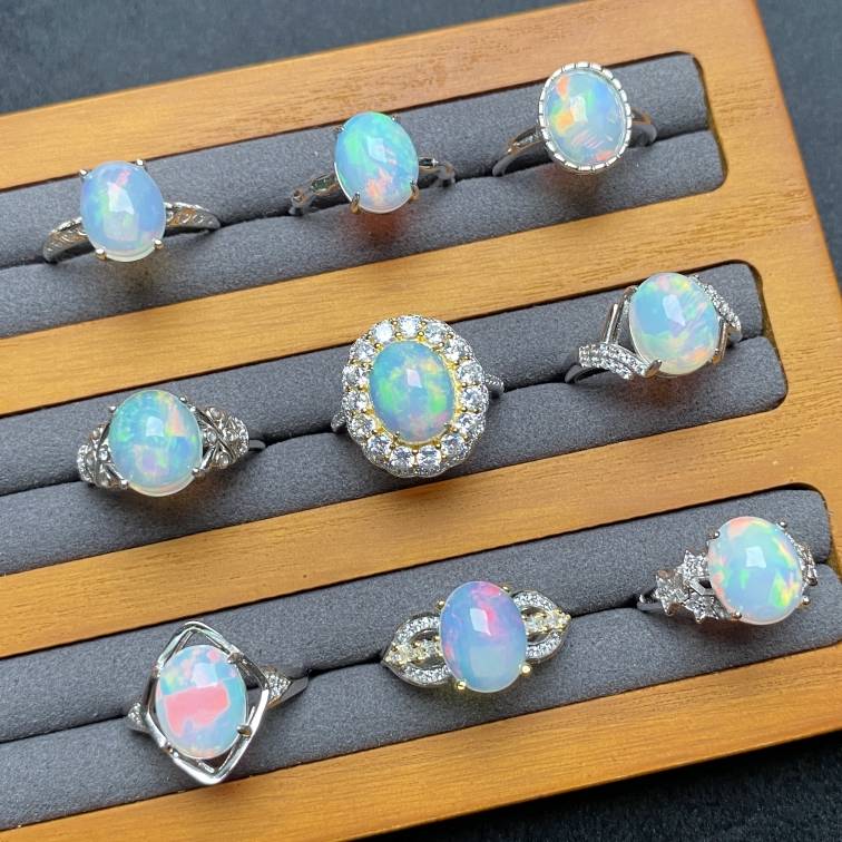Natural Opatta Stone Sand Fleoumal's Tourmaline Golden Moon Light Stone 925 Silver Inlays Mosaic Ring Pendant Live Shooting