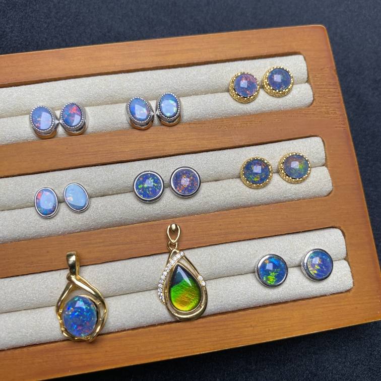 Natural Opatta Stone Sand Fleoumal's Tourmaline Golden Moon Light Stone 925 Silver Inlays Mosaic Ring Pendant Live Shooting