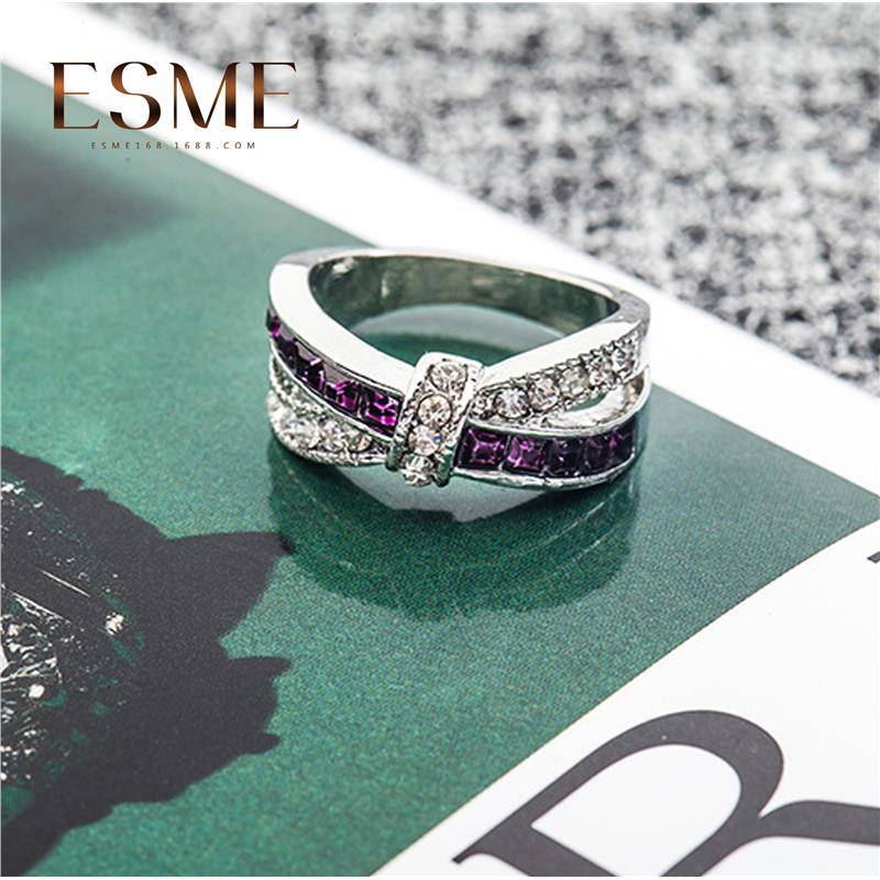 Amazon Jewelry EBAY European and American alloy hand -made female fashion amethyst diamond ring jewelry