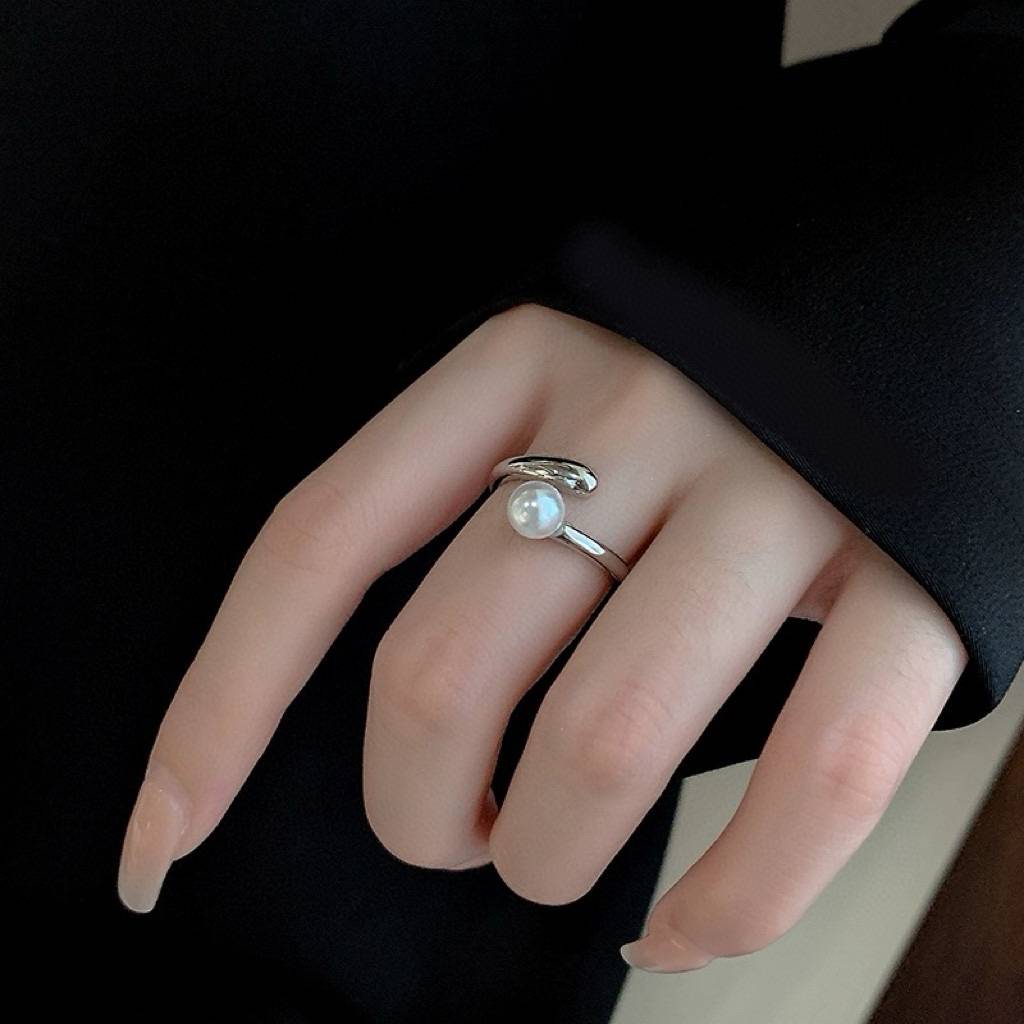 Minimalist water droplet cross ring 6-7mm natural high-quality freshwater pearl inlaid S925 pure white