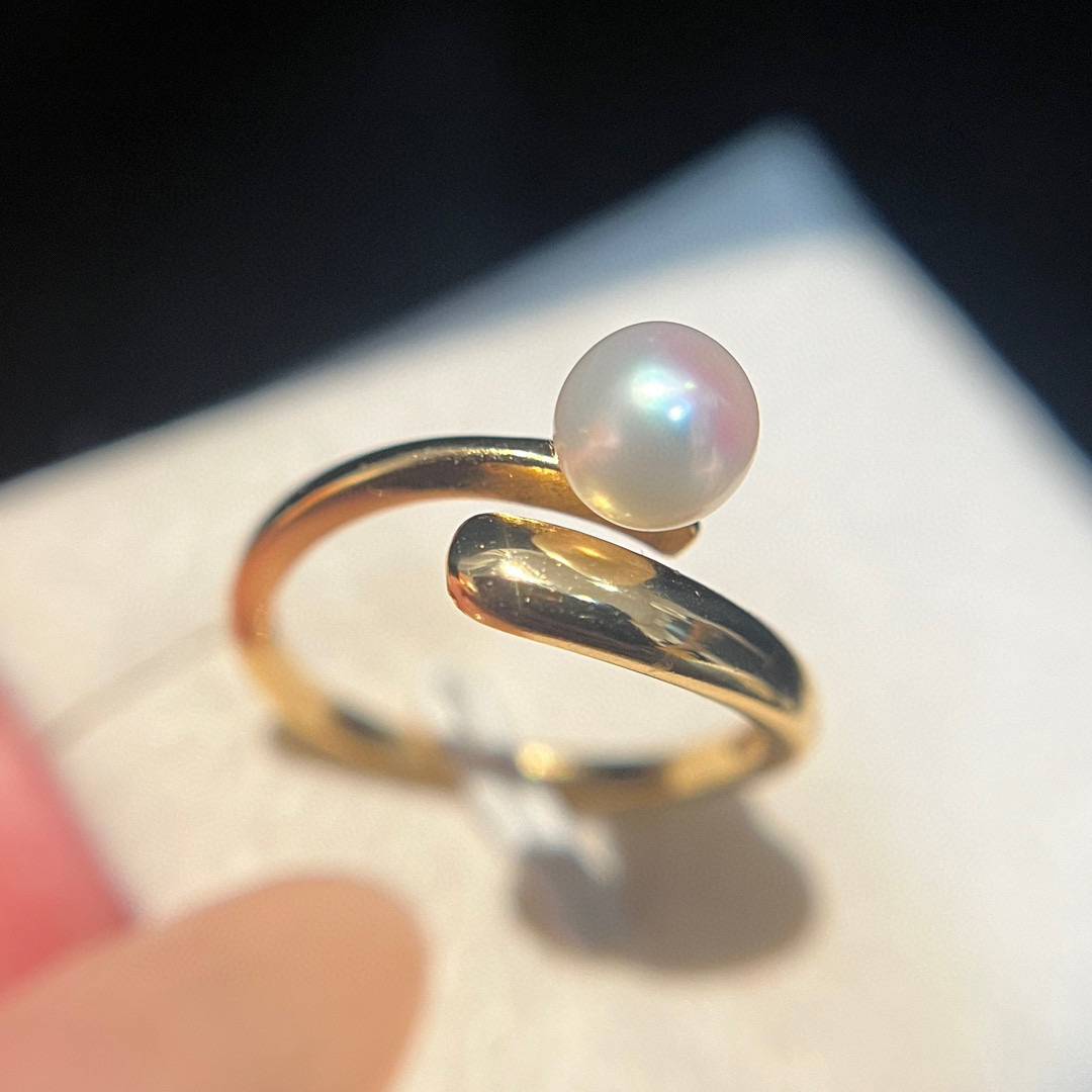Minimalist water droplet cross ring 6-7mm natural high-quality freshwater pearl inlaid S925 pure white
