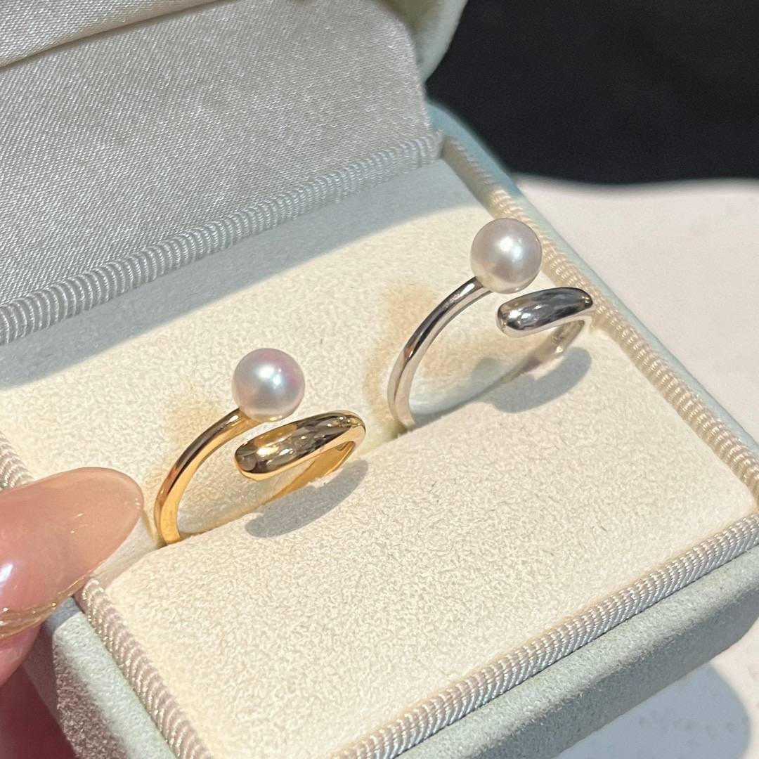 Minimalist water droplet cross ring 6-7mm natural high-quality freshwater pearl inlaid S925 pure white