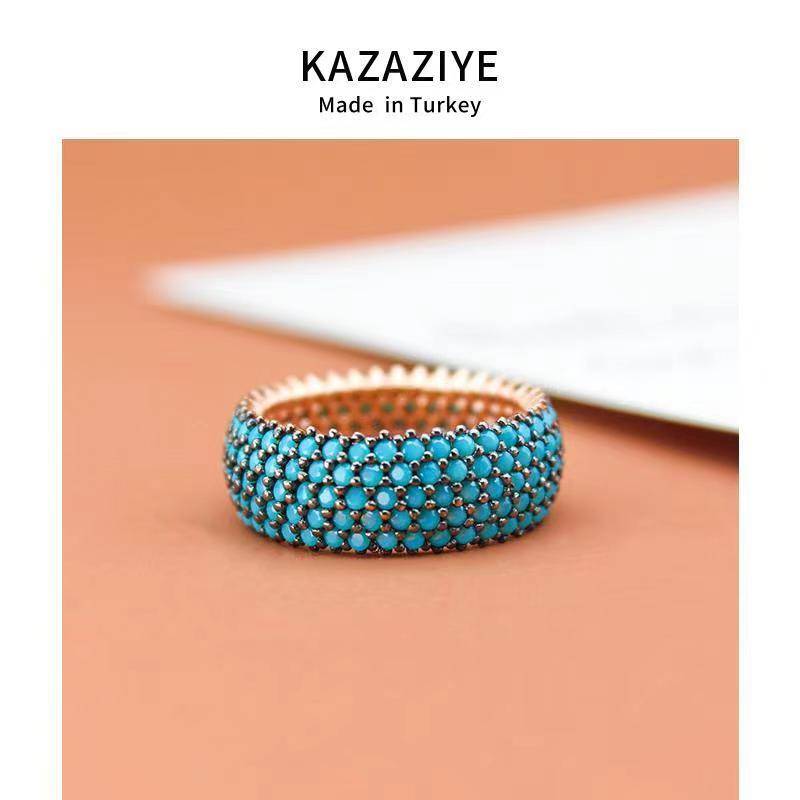Türkiye Kazaziye925 Silver Ring female ins in the niche design green pine ring artificially inlaid geometry