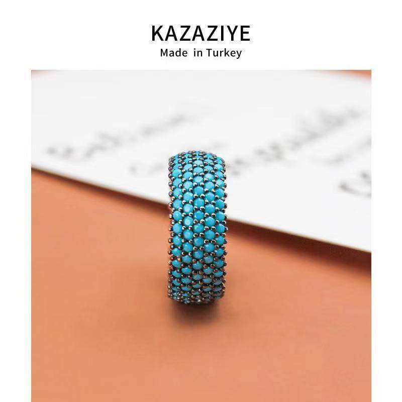 Türkiye Kazaziye925 Silver Ring female ins in the niche design green pine ring artificially inlaid geometry