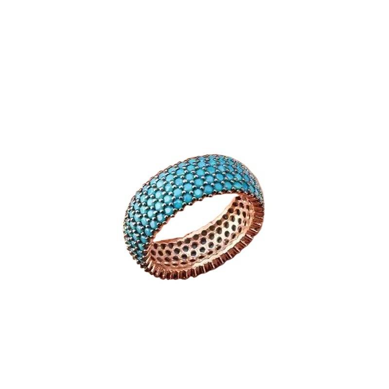 Türkiye Kazaziye925 Silver Ring female ins in the niche design green pine ring artificially inlaid geometry