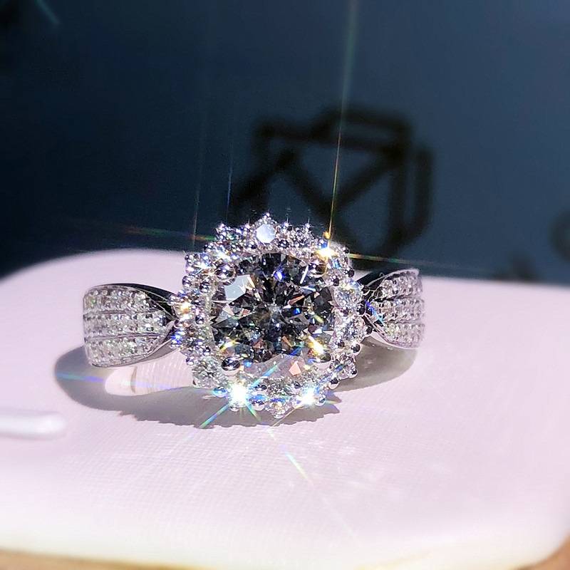 Mosang Drill Eight Hearts Eight Arrow PT950 Simulation Mosan Diamond Three Rows Full Diamond Operation Ring