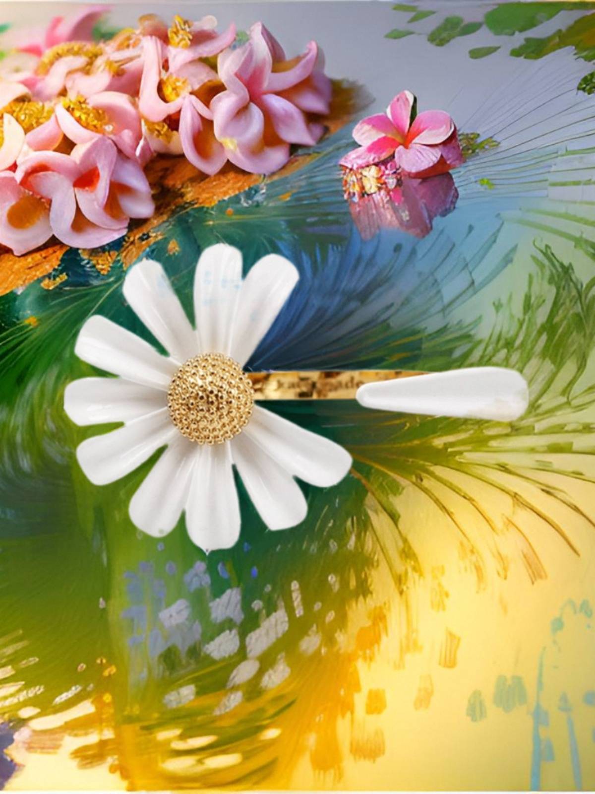 American niche light luxury, fresh personality versatile small daisy high -temperature baking paint flower ring opening can adjust the ring