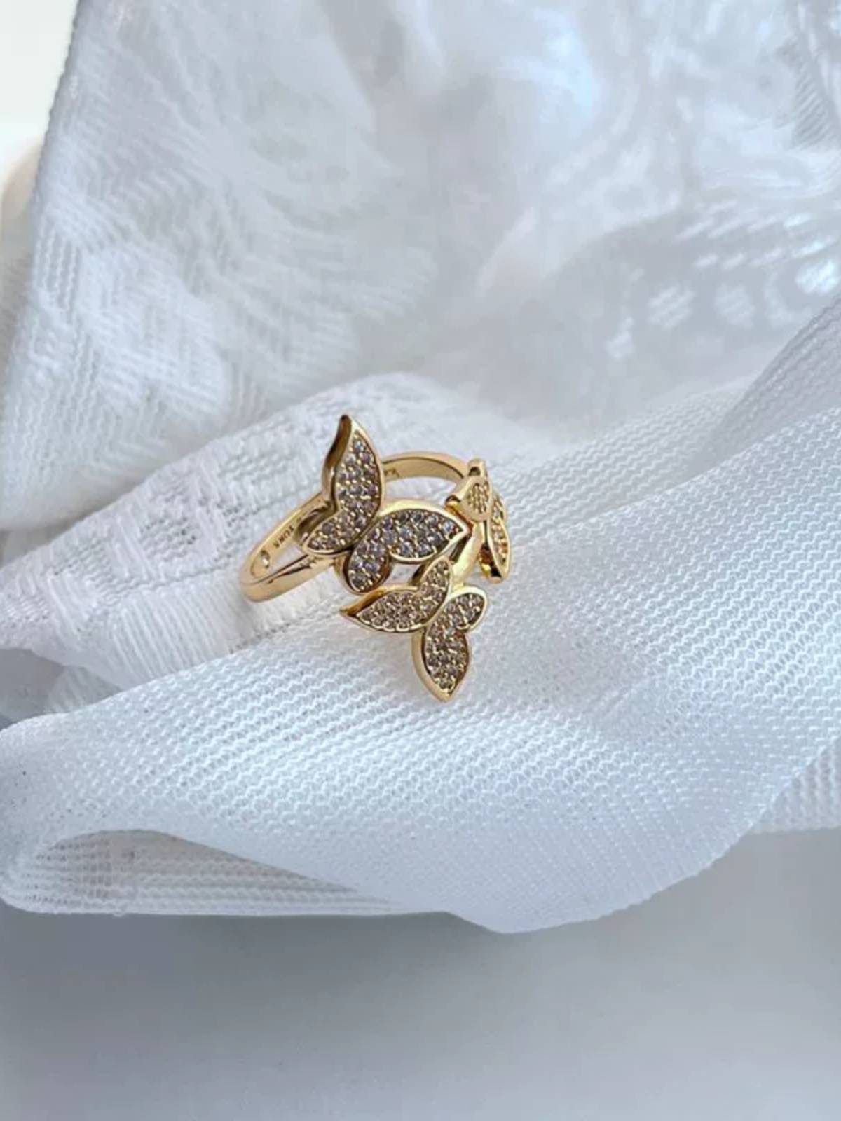 Fashion Light luxury niche full -sized lithium inlaid with irregular metal opening design butterfly ring