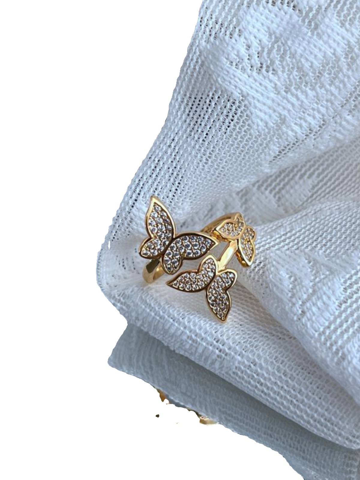 Fashion Light luxury niche full -sized lithium inlaid with irregular metal opening design butterfly ring