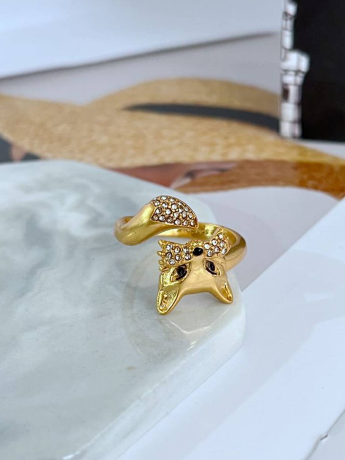 Fashion Light luxury niche cute wind full of diamond inlaid three -dimensional fox matte metal ring