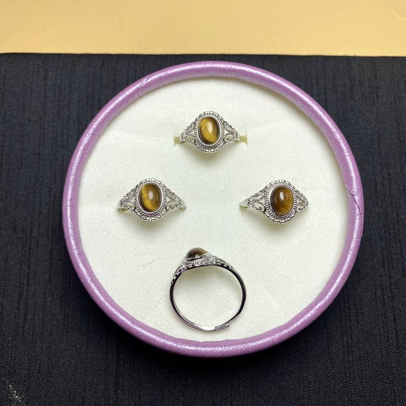Natural yellow tiger eye stone ring women's white copper todstal mouth ring rings fashion couple crystal jewelry gift