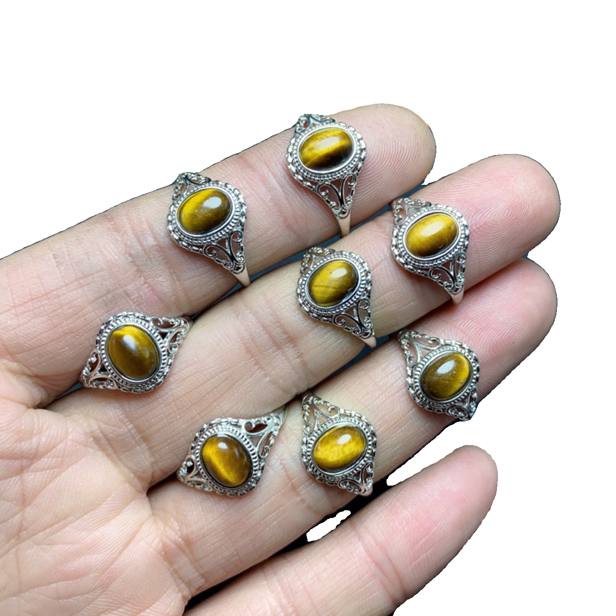 Natural yellow tiger eye stone ring women's white copper todstal mouth ring rings fashion couple crystal jewelry gift
