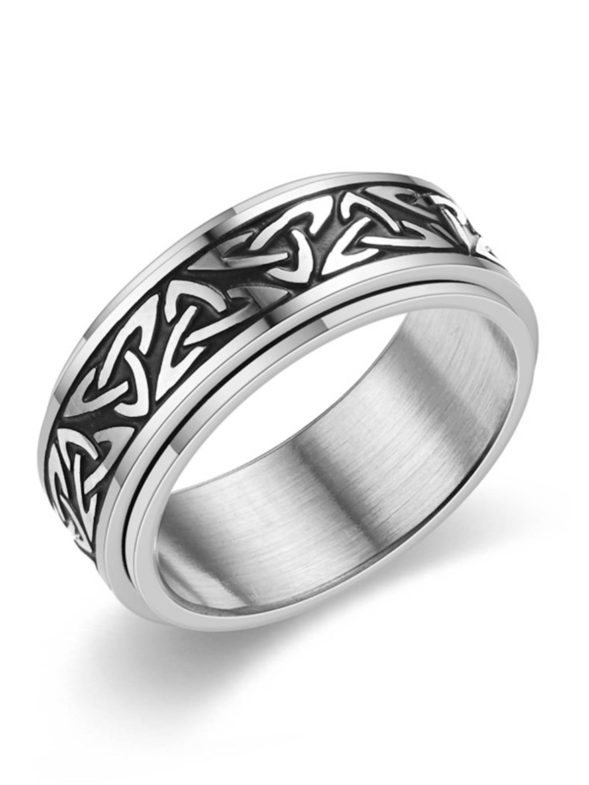 Cross -border explosion, titanium steel ring men's European and American style triangle rotation to decompress the finger ring to rotate