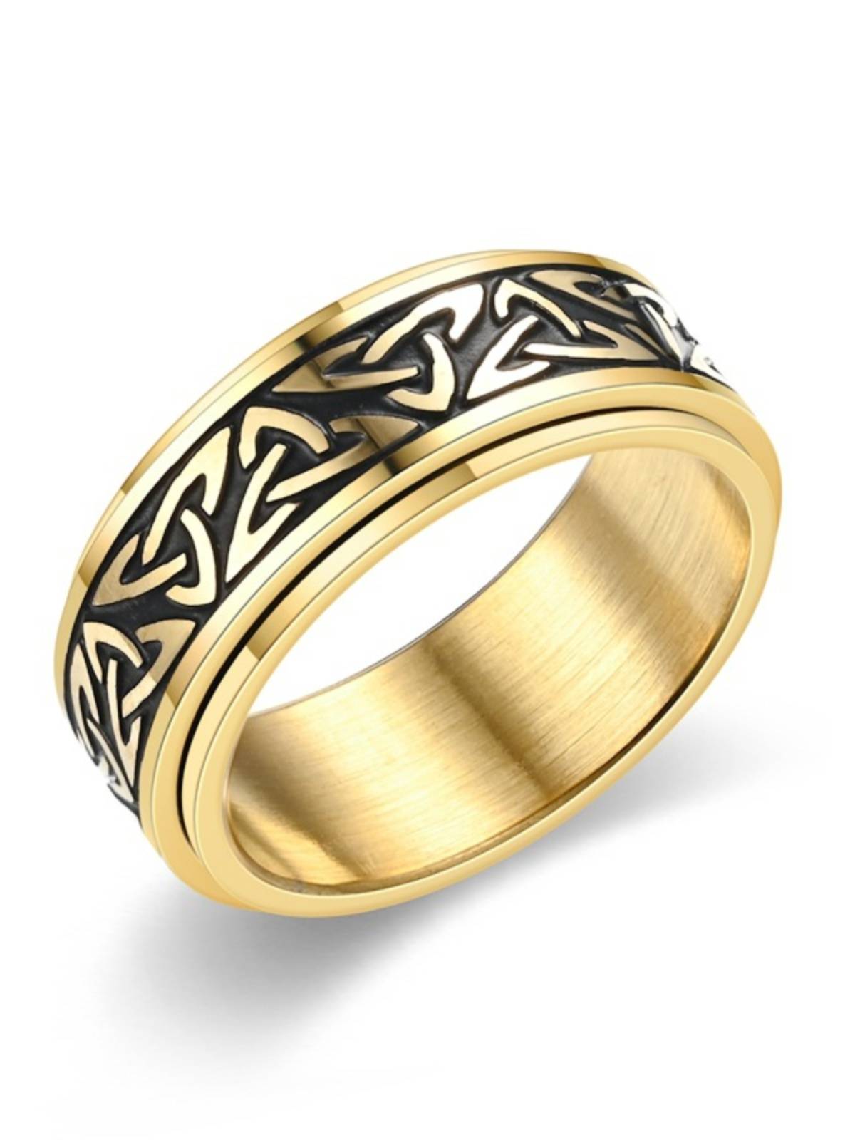 Cross -border explosion, titanium steel ring men's European and American style triangle rotation to decompress the finger ring to rotate