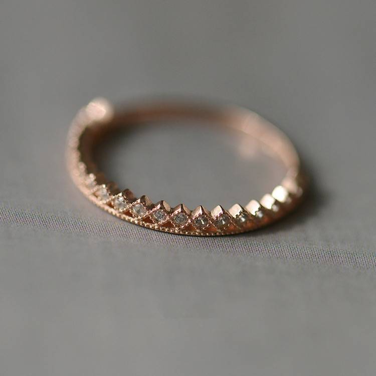 S925 sterling silver plating rose gold ring female fashion temperament commute inlaid diamond ring crown ring ring
