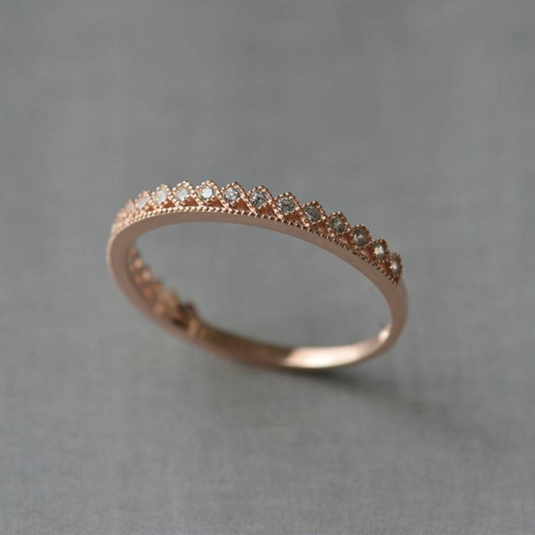 S925 sterling silver plating rose gold ring female fashion temperament commute inlaid diamond ring crown ring ring