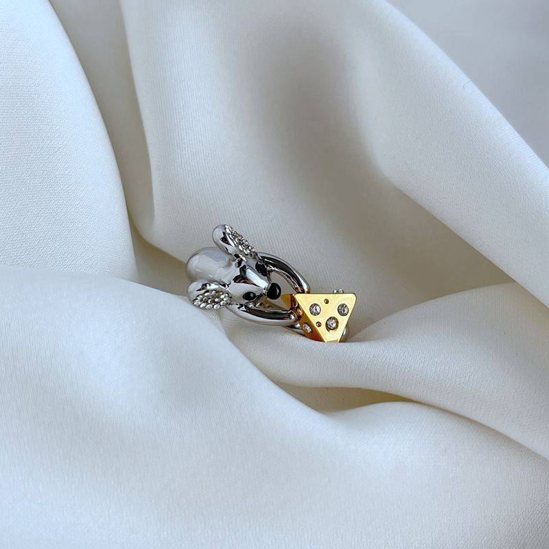 New fashion light luxury trend Simple commute niche design cute diamond inlaid cheese and mouse ring jz7